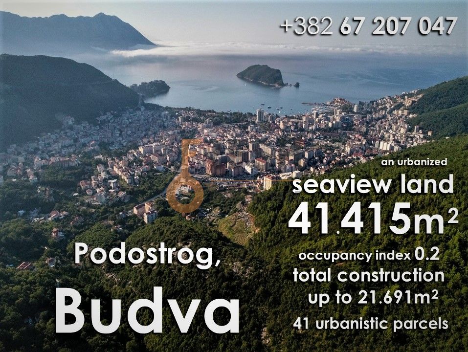 Urbanizovano građevinsko zemljište 41645m2,  pogled na more, Podostrog, Budva - 1