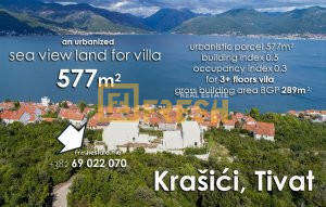 Plac za vilu, 577m2, pogled na more, Krašići-Tivat - 1
